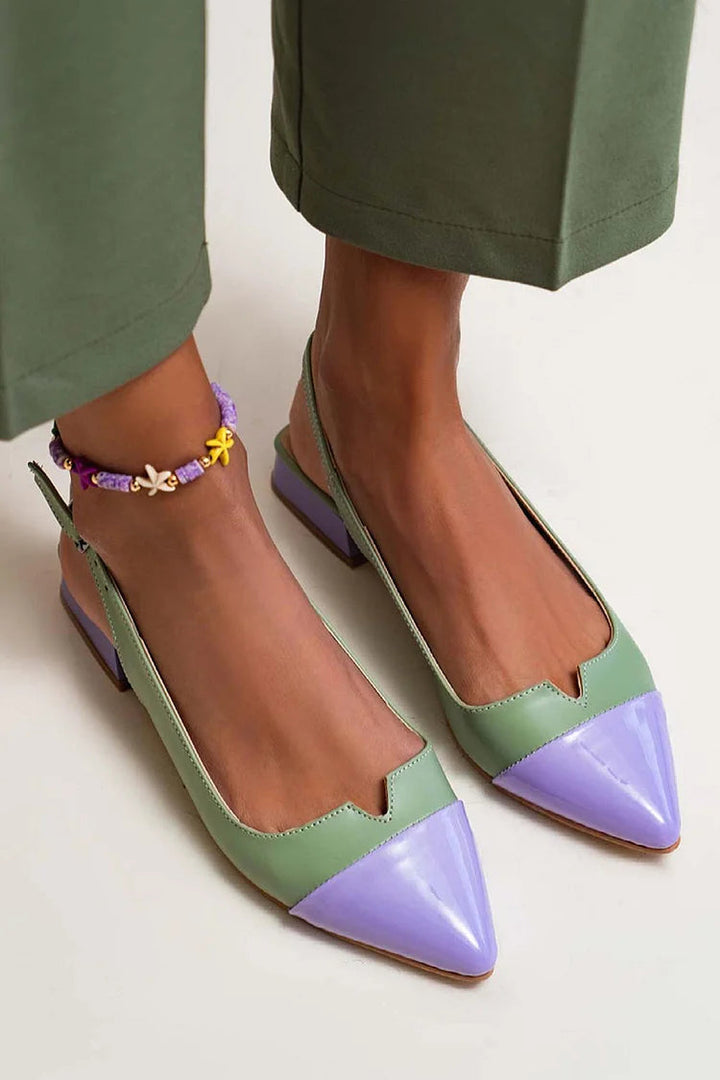 Colorblock Buckle with Slingback Strap and Pointed Toe
