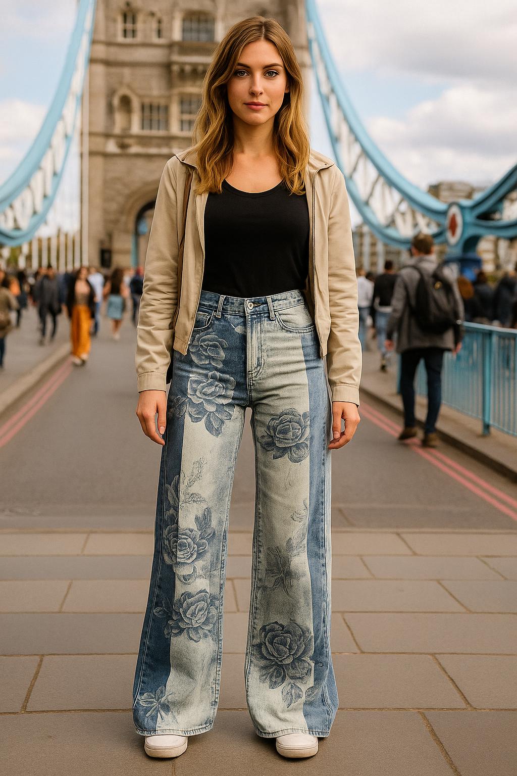 Blommiga Vintagebyxor i Flower-Power-stil