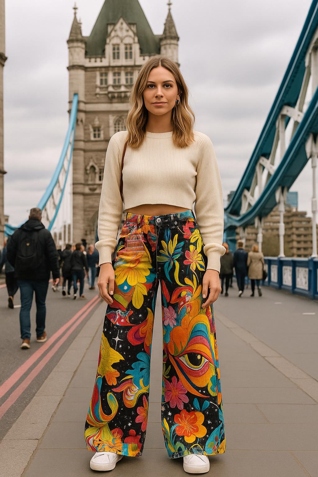 Blommiga Vintagebyxor i Flower-Power-stil