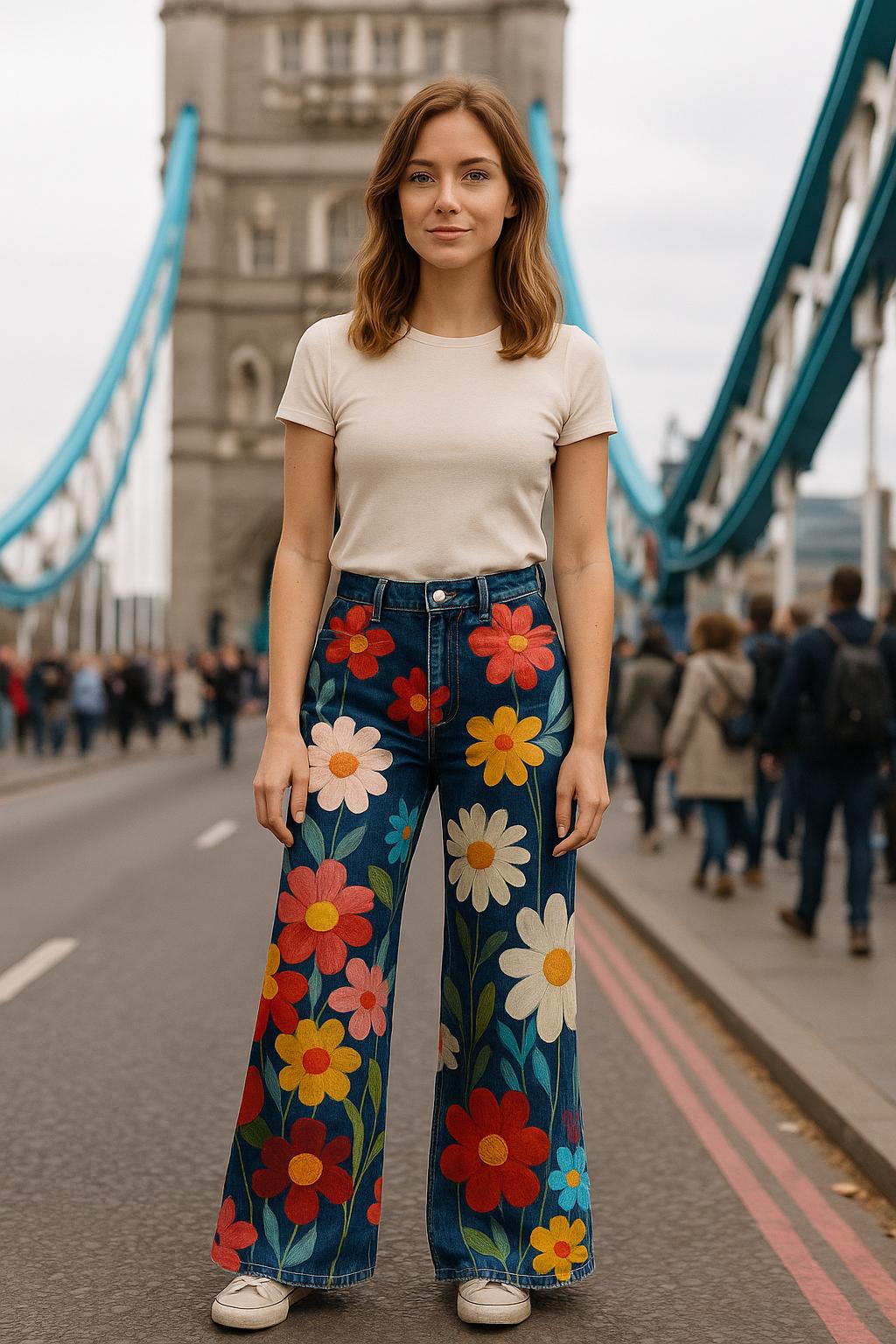 Blommiga Vintagebyxor i Flower-Power-stil