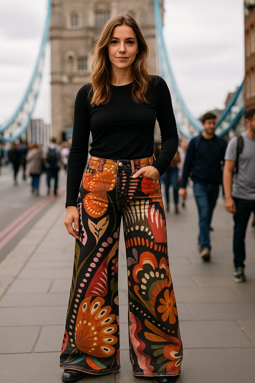 Blommiga Vintagebyxor i Flower-Power-stil